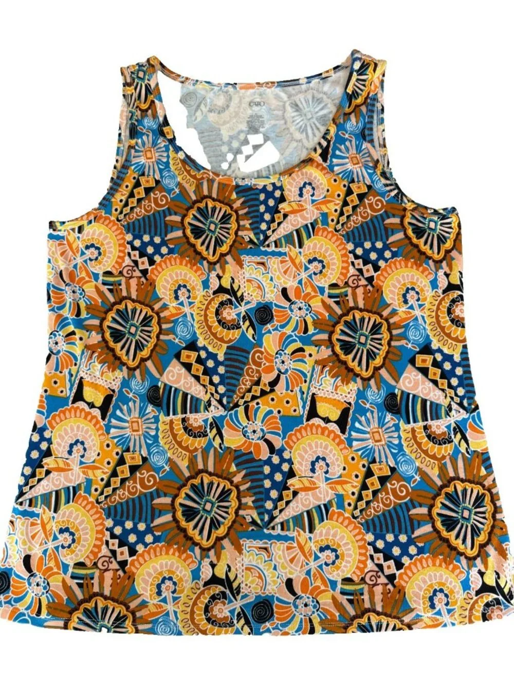 Cato Womens XL Tank Top Geometric Seashell Print Sleeveless Stretch Boho - Picture 3 of 5
